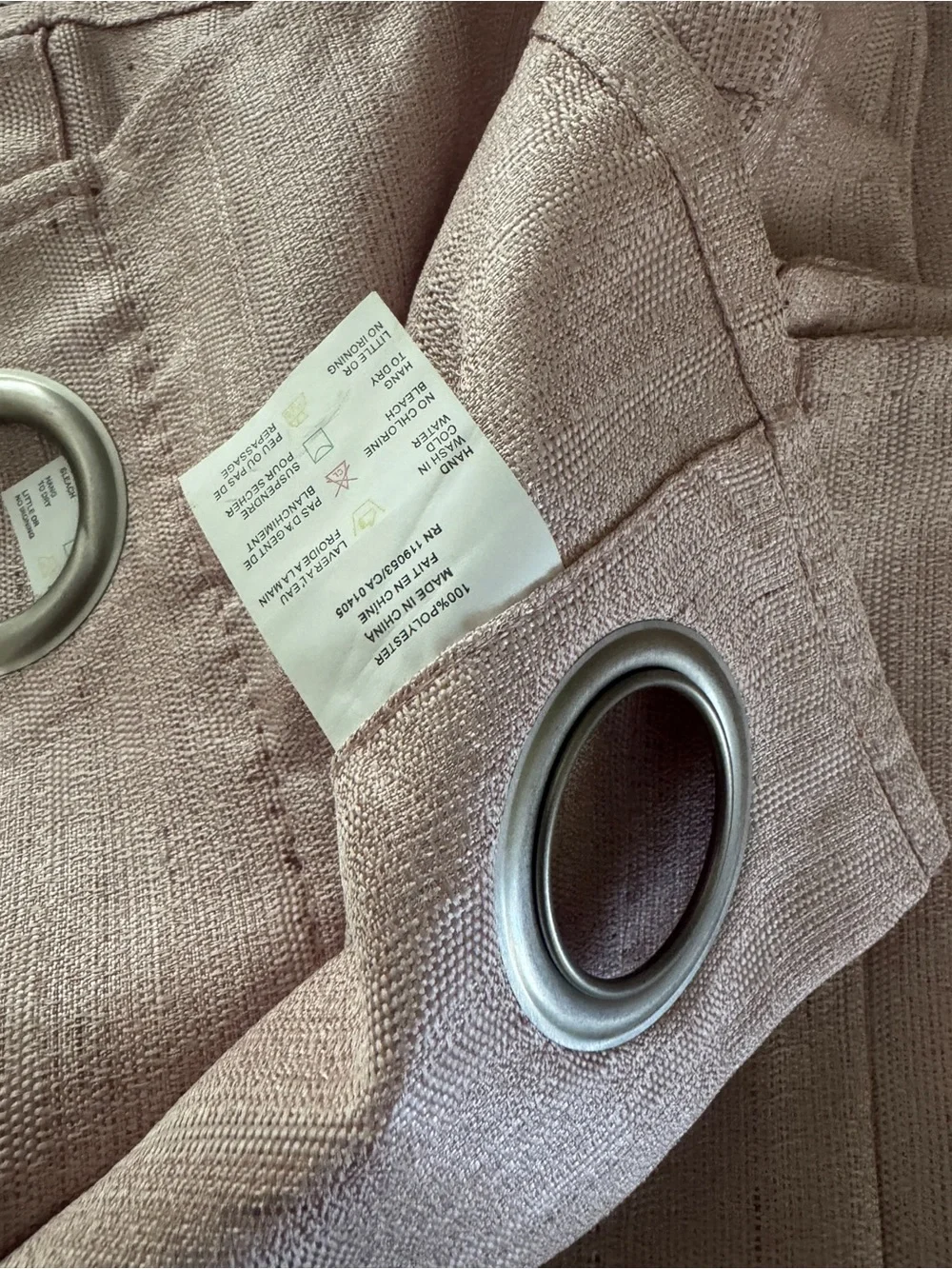 (2) Neutral Grommet Linen-Texture Curtain Panel - Light Pink 37’x96’ Per Panel